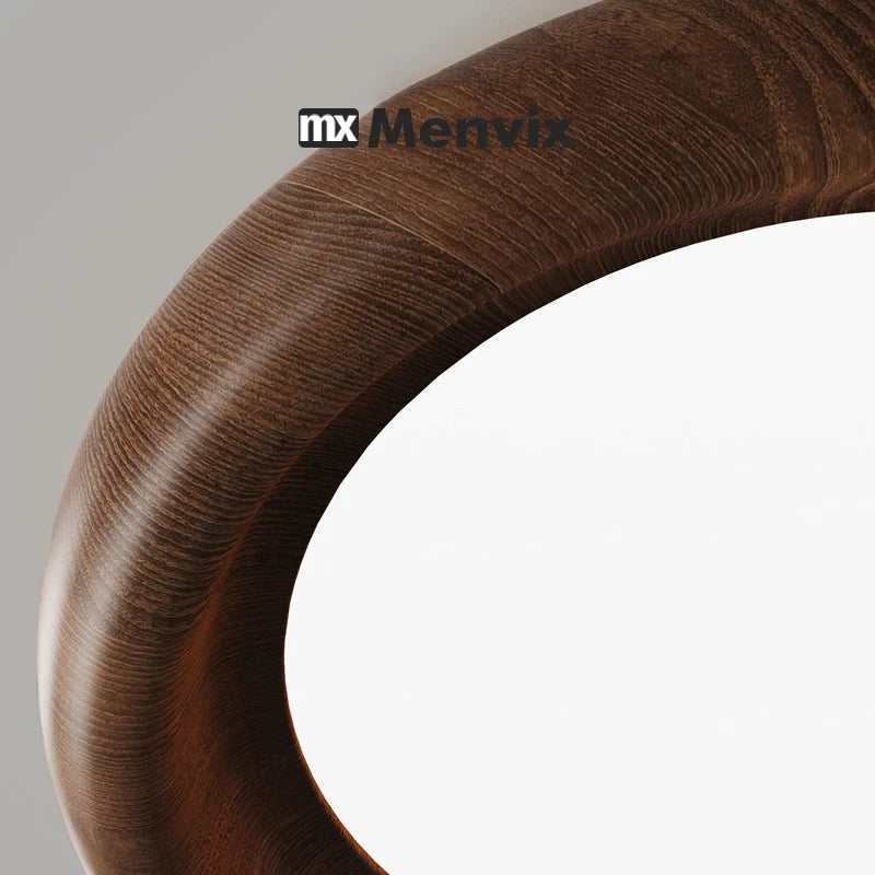 Plafonnier LED rond effet bois de 50 cm, anneau galbé et variateur