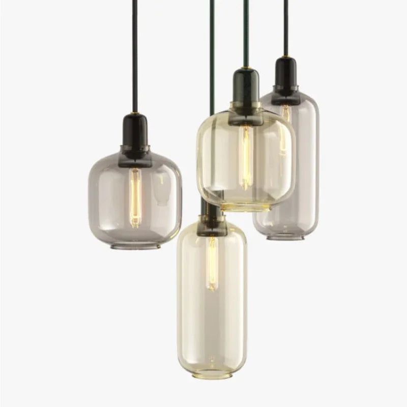 Suspension bocal en verre fumé, ambré ou clair, douille en marbre