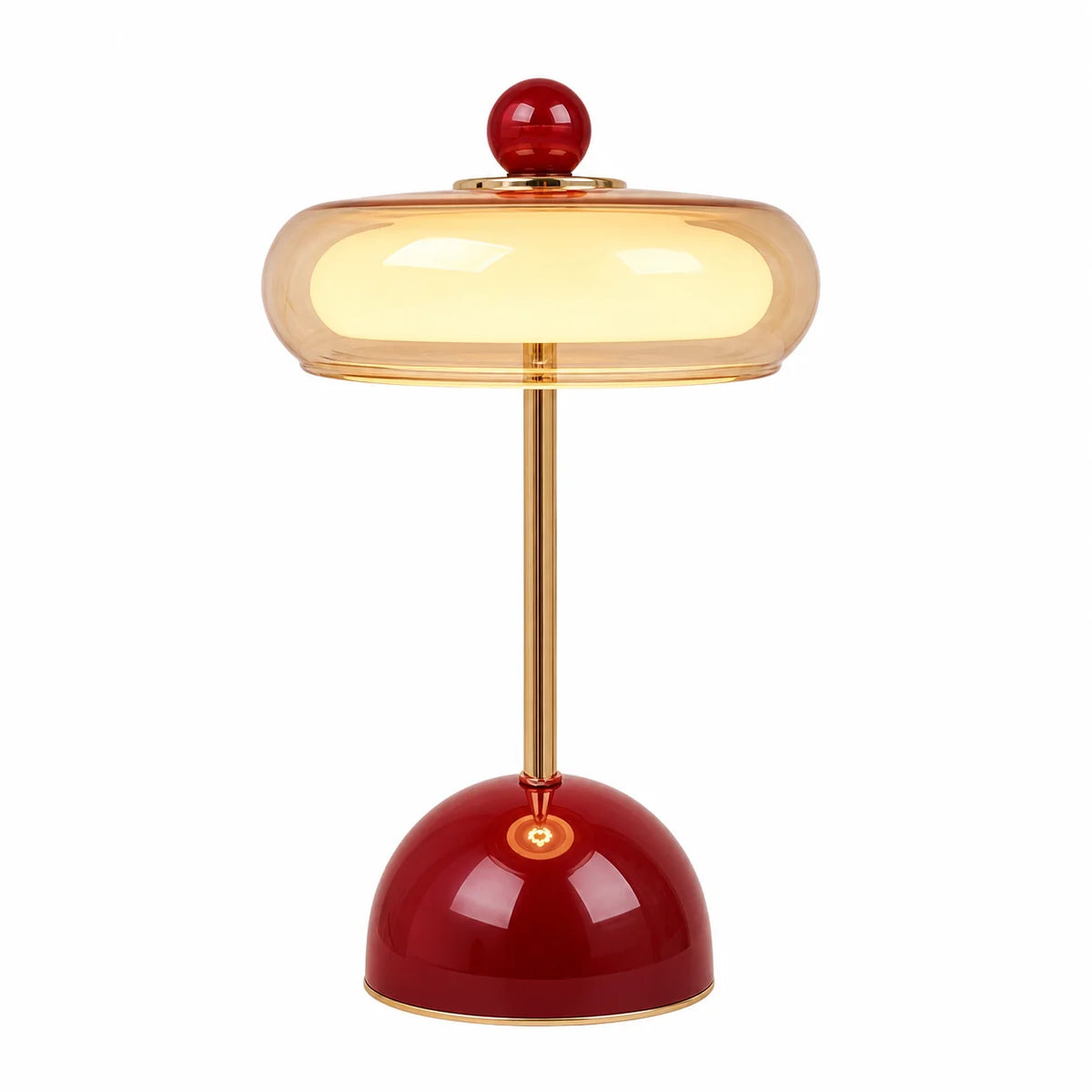 Lampe rétro en verre ambré et tige dorée