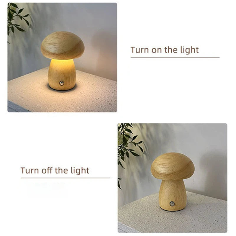 Lampe de chevet champignon en bois, petit 11 cm ou grand 16,5 cm