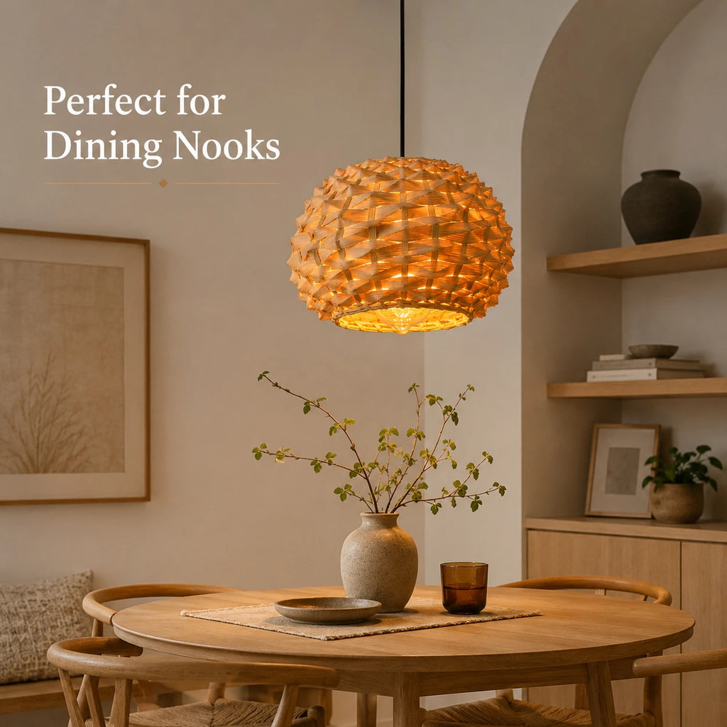 Suspension boule en bambou tressé à écailles, Ø 30 cm, câble 150 cm