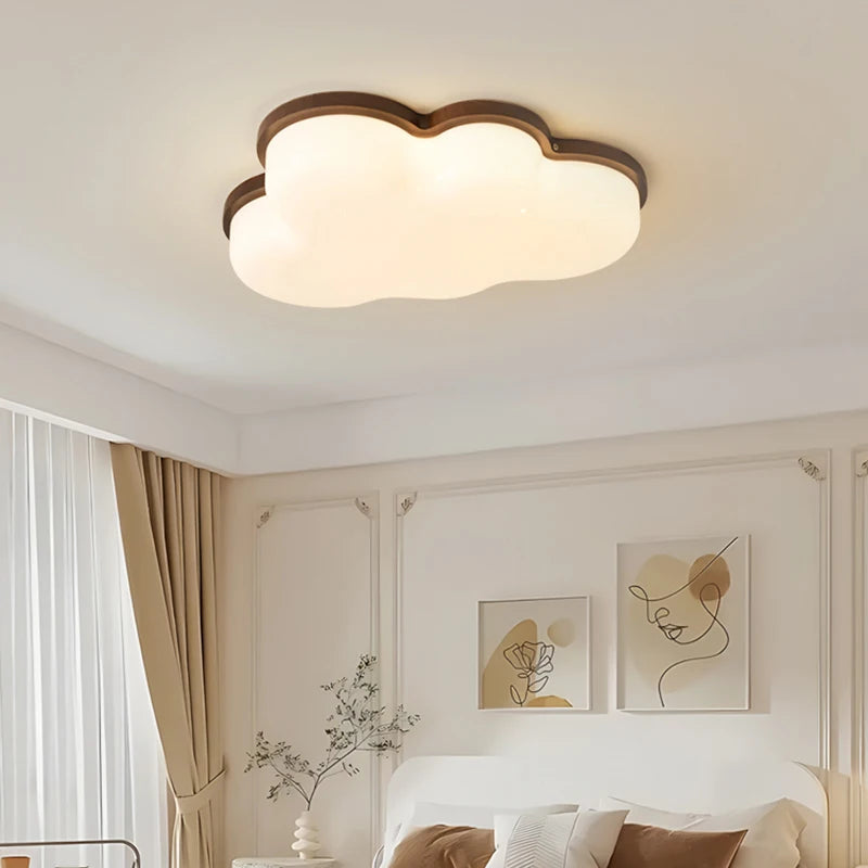 Plafonnier nuage en bois, 50 x 30 ou 60 x 40 cm, LED trois teintes