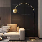 Lampadaire arc en acier inoxydable, boule métal Ø 20 ou 24 cm