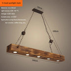 Lustre poutre en bois brûlé à spots LED, 4 ou 5 lumières, chaînes