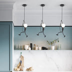 Suspension petits bonshommes en fer noir, 1 ou 3 lumières, E27