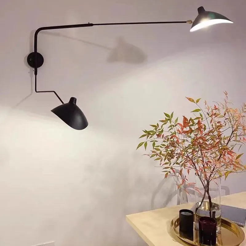 Lampadaire araignée trépied à bras articulés, abat-jour métal noir