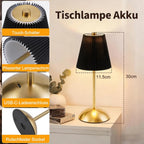 Lot de 2 lampes de table sans fil, abat-jour plissé et pied doré