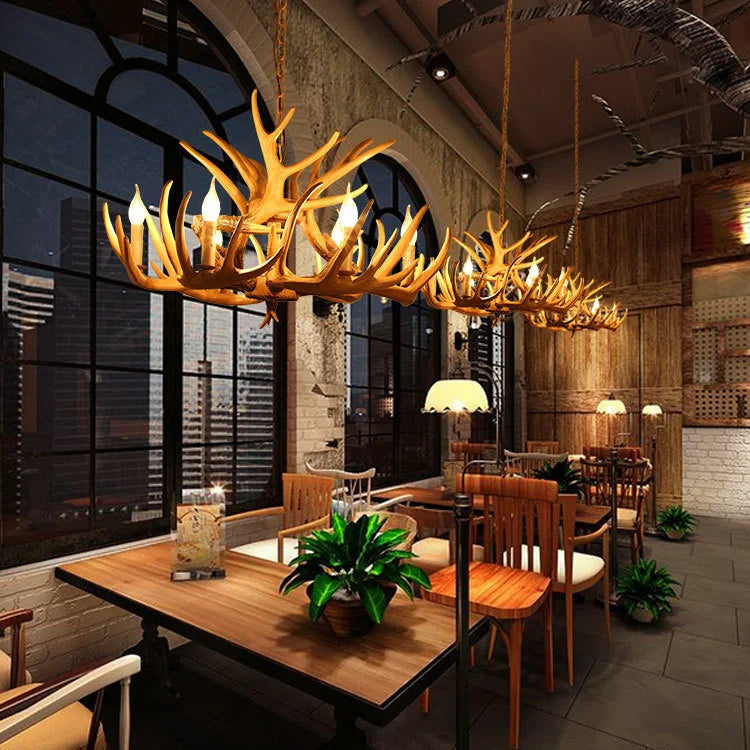 Lustre bois de cerf en résine, 4 à 9 chandelles E14, esprit chalet