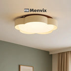 Plafonnier LED fleur festonnée blanc ou effet noyer, Ø 25 ou 45 cm