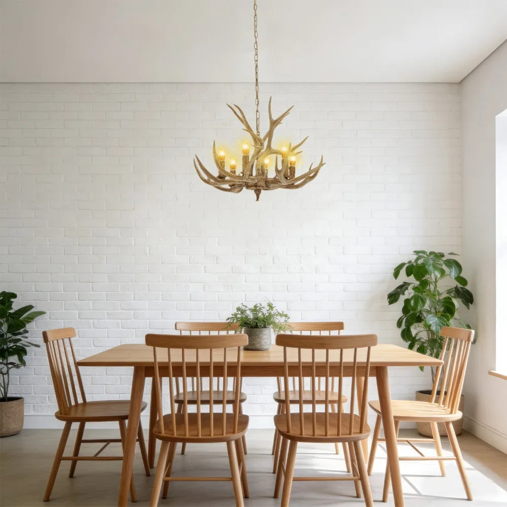 Lustre ramure de cerf en résine, 6 bougies E14, ampoules fournies