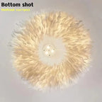 Lustre en plumes blanches sur filins, Ø 50 à 80 cm, LED E27