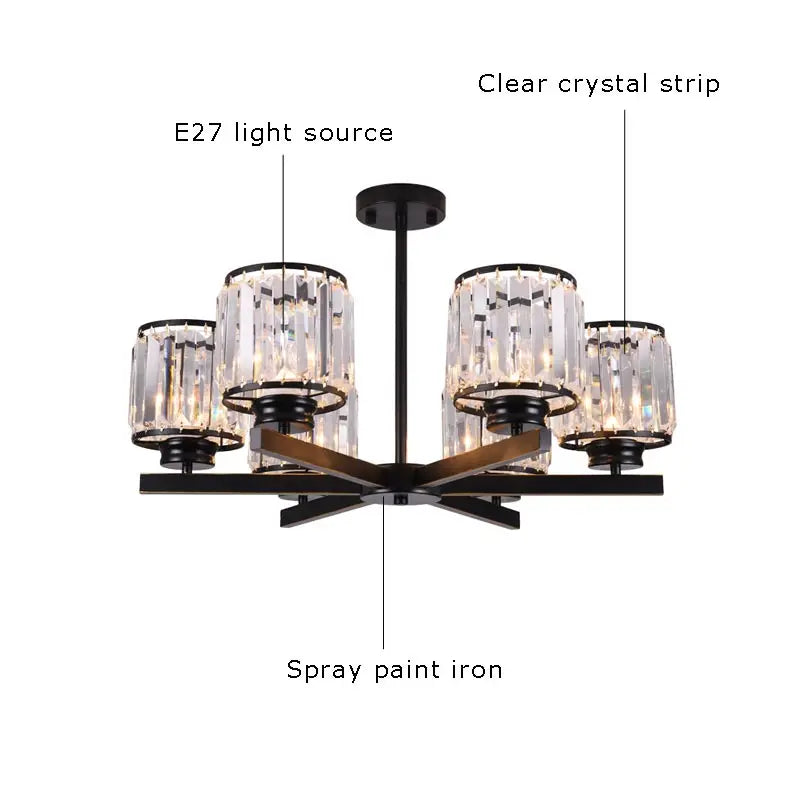 Lustre noir à 3 bras et abat-jour en verre facetté, Ø 57 cm