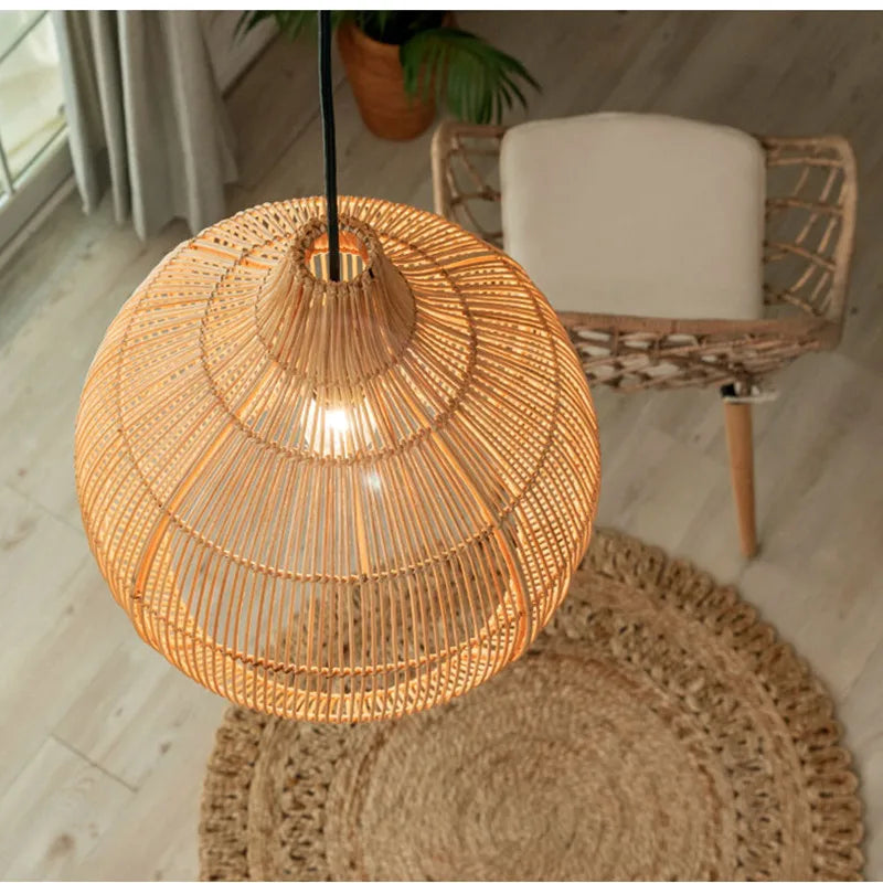 Suspension gourde en lattes de rotin, naturel ou noir, Ø 30 à 60 cm