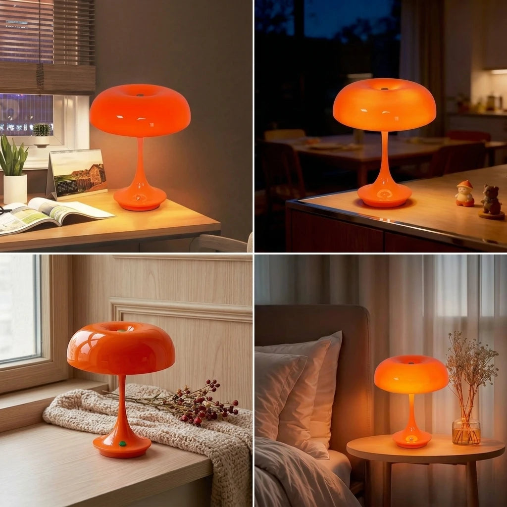 Lampe champignon rétro sans fil orange ou blanche, dôme amovible