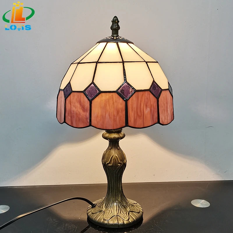 Lampe de chevet en vitrail à carreaux, bandeau orange, vert ou jaune