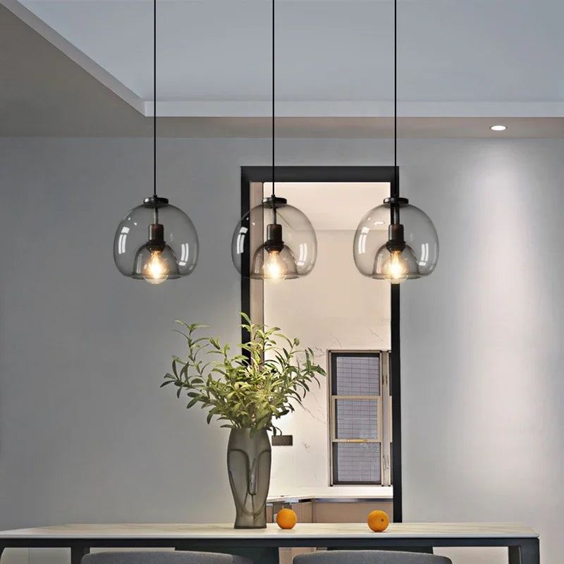 Suspension cloche en verre Ø 25 cm, 1 ou 3 lumières, ampoule fournie