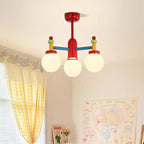 Lustre chambre d'enfant style Memphis, bras colorés et globes en verre