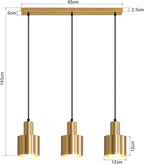 Suspension dorée 3 lampes sur barre de 65 cm, abat-jour cylindre E27