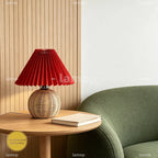 Lampe de chevet vichy ou fleurie, pied boule en rotin tressé, 28 cm