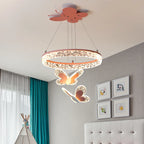 Lustre LED à anneau et papillons pour chambre de fille, rose ou blanc