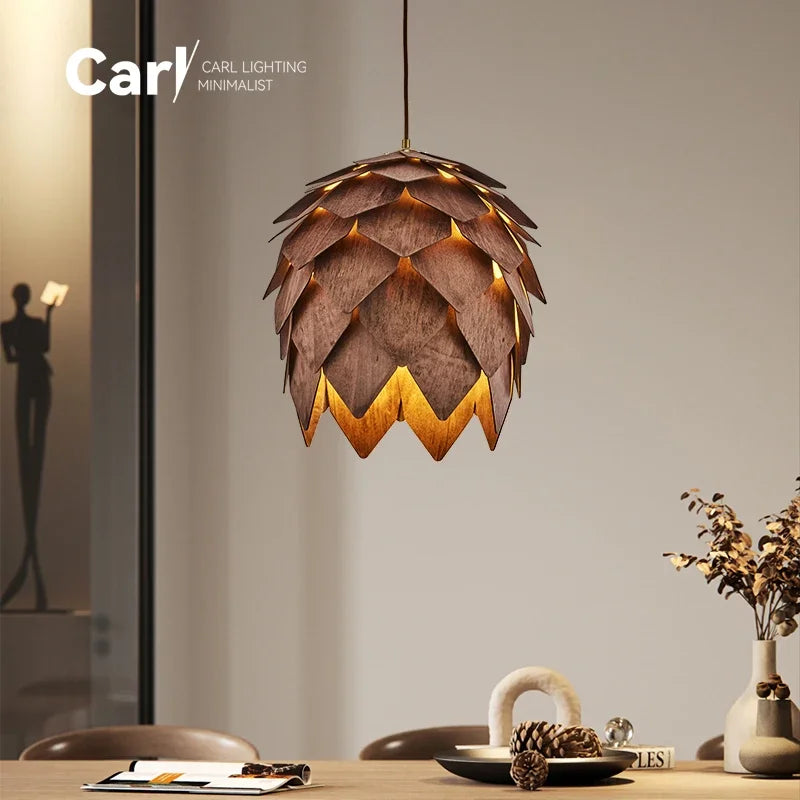 Suspension pomme de pin en bois, Ø 25 à 60 cm, douille E27