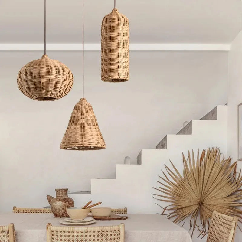 Suspension galette en rotin tressé, de 40 à 80 cm de diamètre