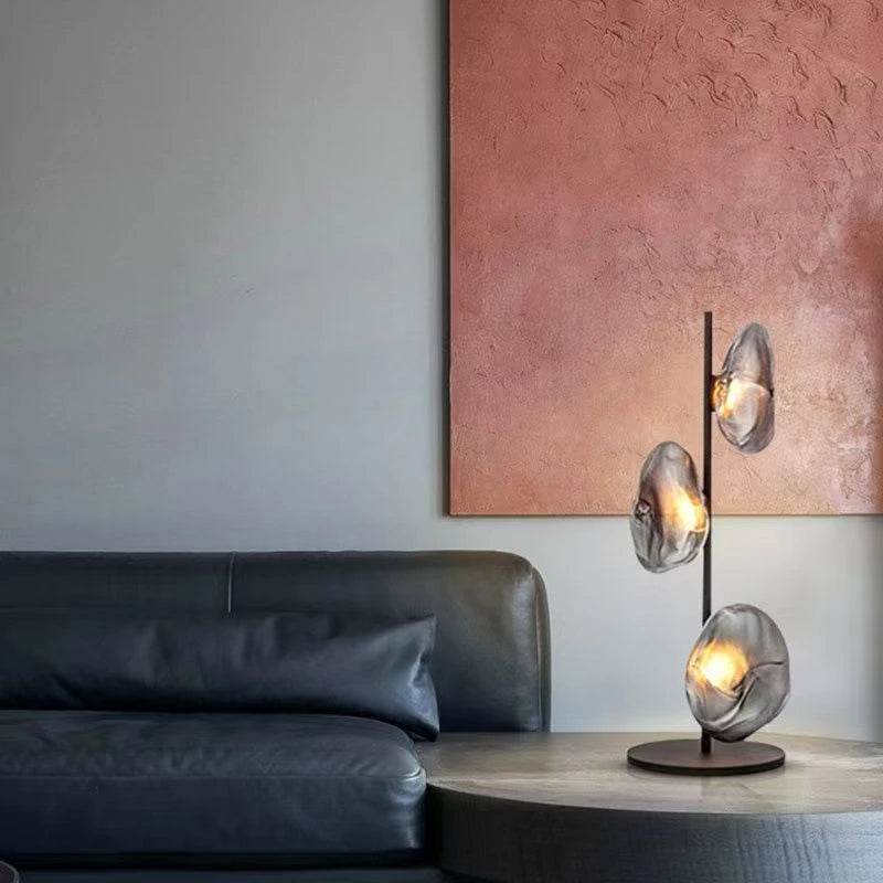 Lampadaire à galets de verre fumé ou transparent, 90 ou 180 cm