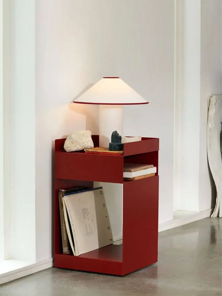 Lampe champignon en tissu coton-lin, liseré noir ou rouge, E14