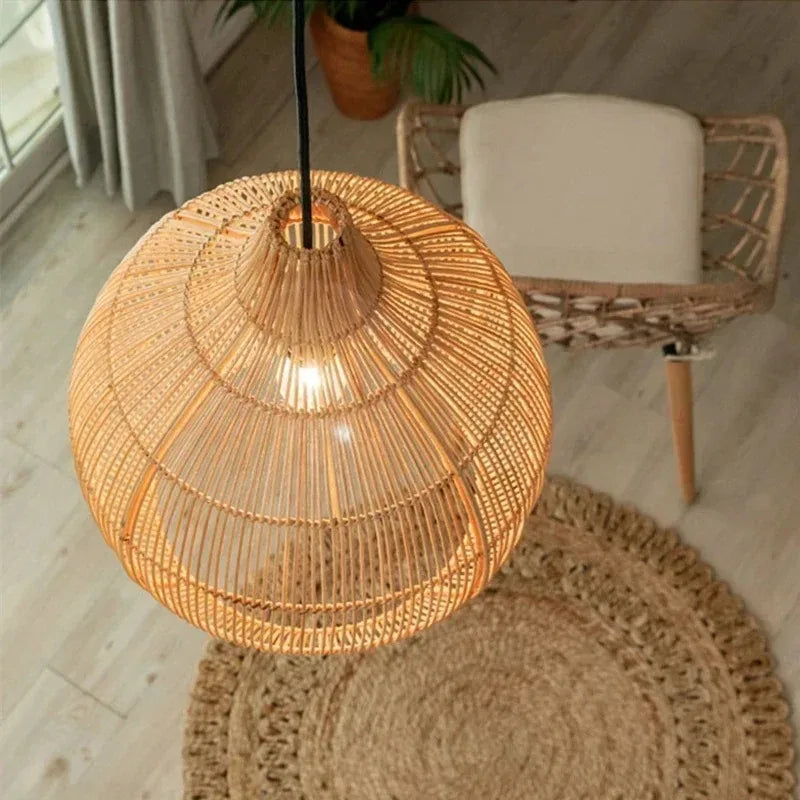 Suspension gourde en rotin naturel ou noir, jusqu'à 75 cm de large