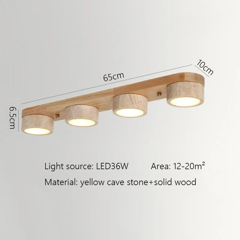Plafonnier rampe de spots en travertin sur bois, 2 à 4 spots, LED