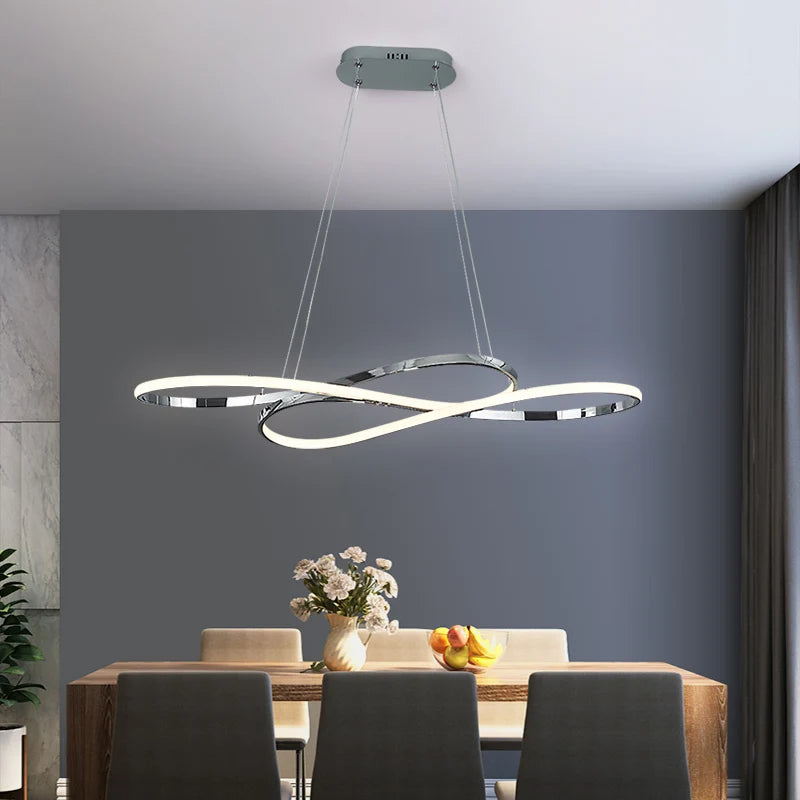 Suspension LED ruban ondulé 100 cm, aluminium chromé ou doré