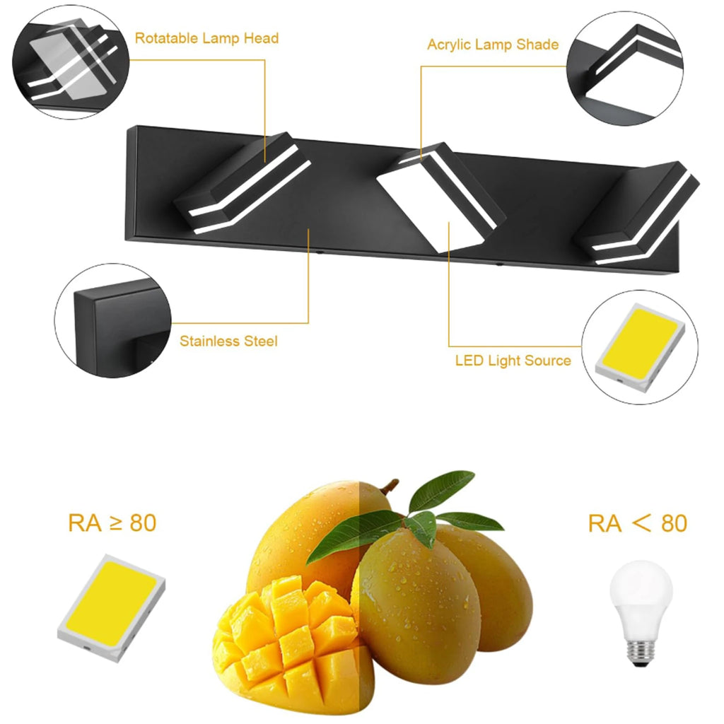 Applique murale LED noire à têtes carrées pivotantes sur 360°