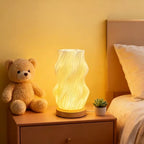 Lampe de chevet imprimée en 3D sur socle bois, trois formes