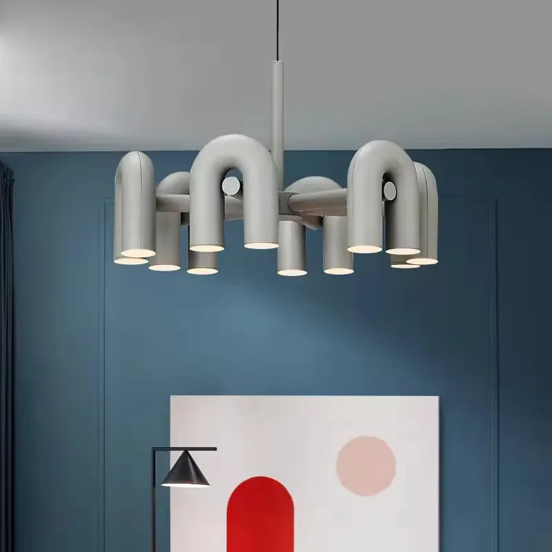 Lustre design à arches tubulaires colorées, LED trois teintes