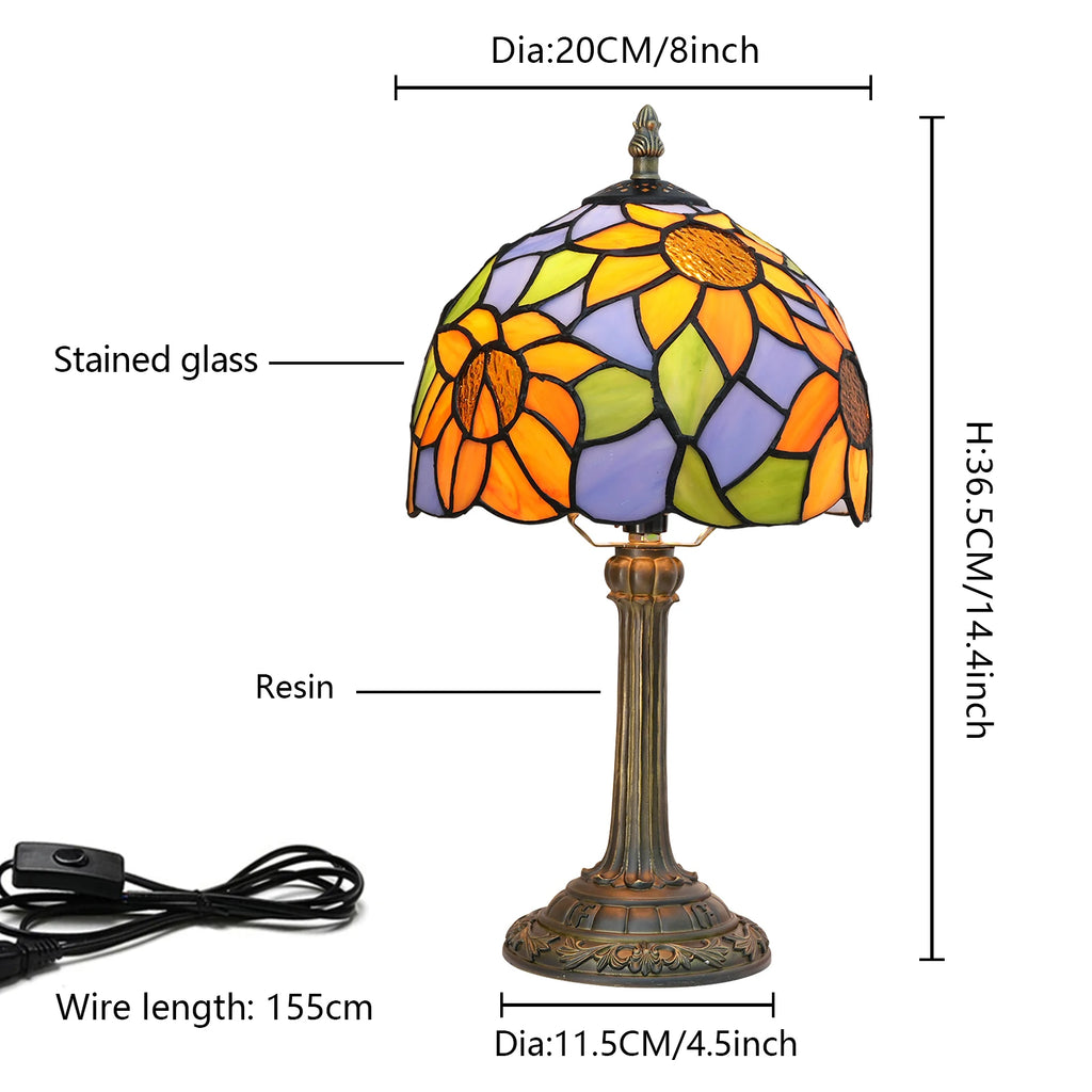 Petite lampe style Tiffany à tournesols, vitrail bleu et orangé