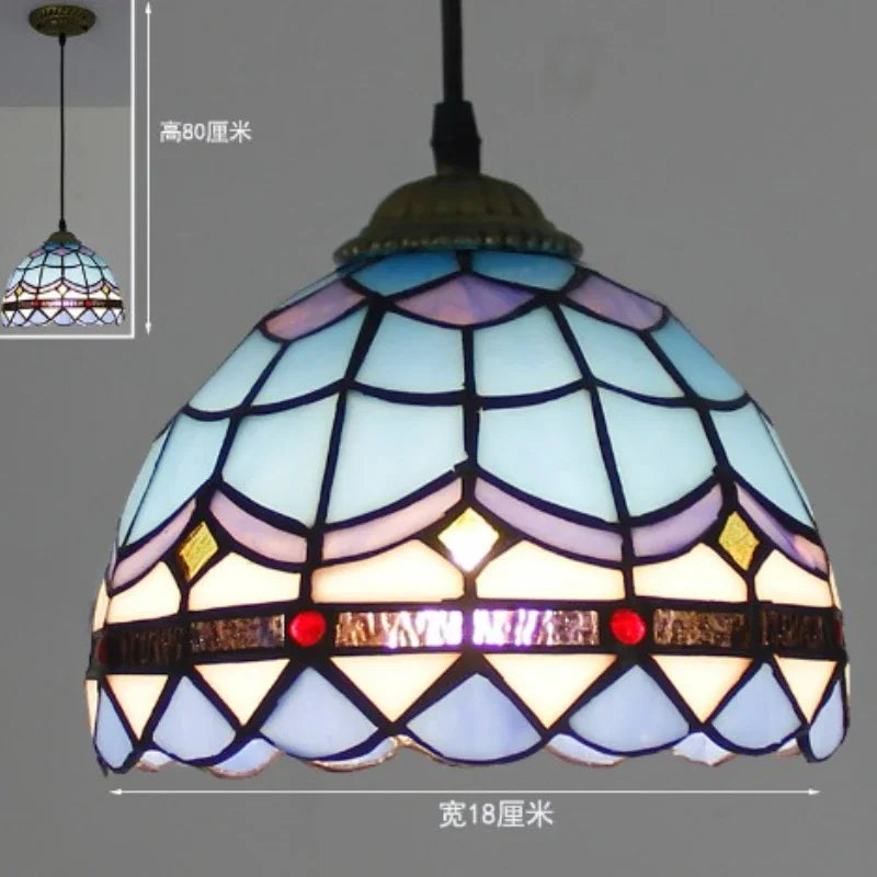 Suspension en verre vitrail Ø 20 cm, quinze décors colorés, E27