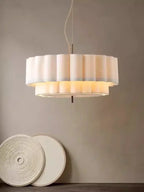 Lustre en tissu festonné blanc à deux étages, douille E27