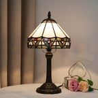 Petite lampe de chevet Tiffany en vitrail blanc, frise de feuilles