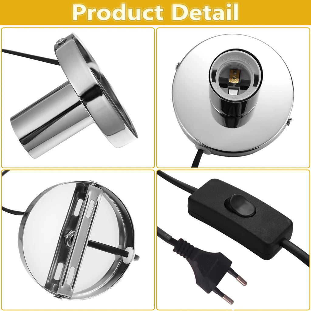 Socle de lampe E27 en métal avec câble et interrupteur, 3 finitions