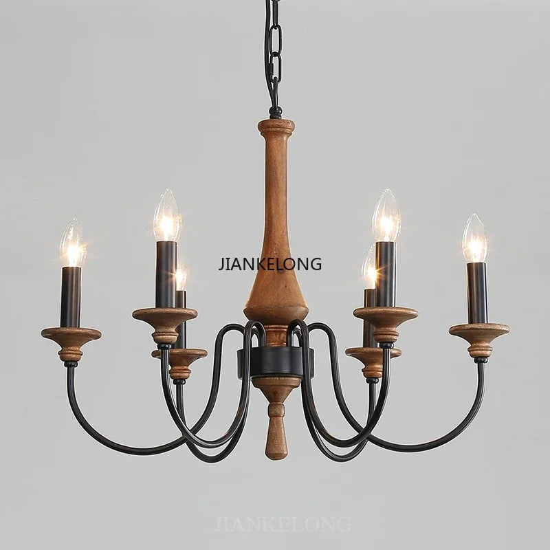 Lustre rustique en bois et fer à bougies, 5 à 15 lumières E14