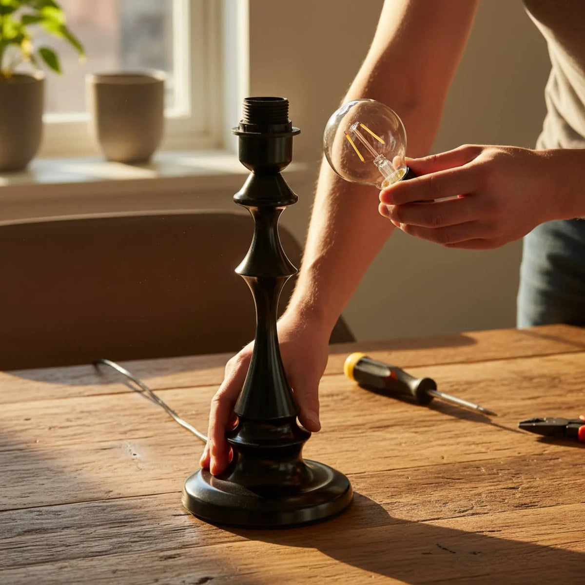 Pied de lampe E27 en métal noir, doré ou bois, 12 tailles