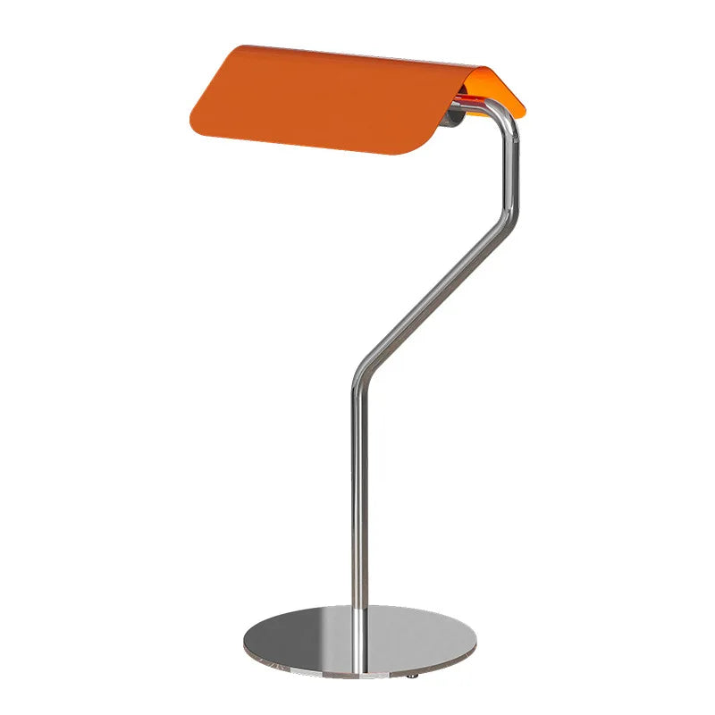 Lampe de bureau abat-jour courbé orange, rouge ou vert, tige chromée