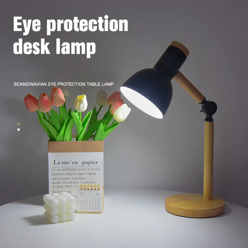 Lampe de chevet articulée en bois et métal, cinq coloris, douille E27