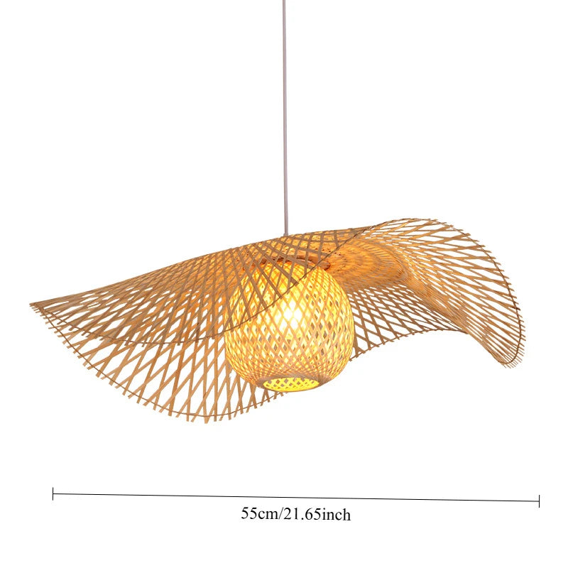 Suspension chapeau en bambou à globe tressé, Ø 55 cm, câble noir