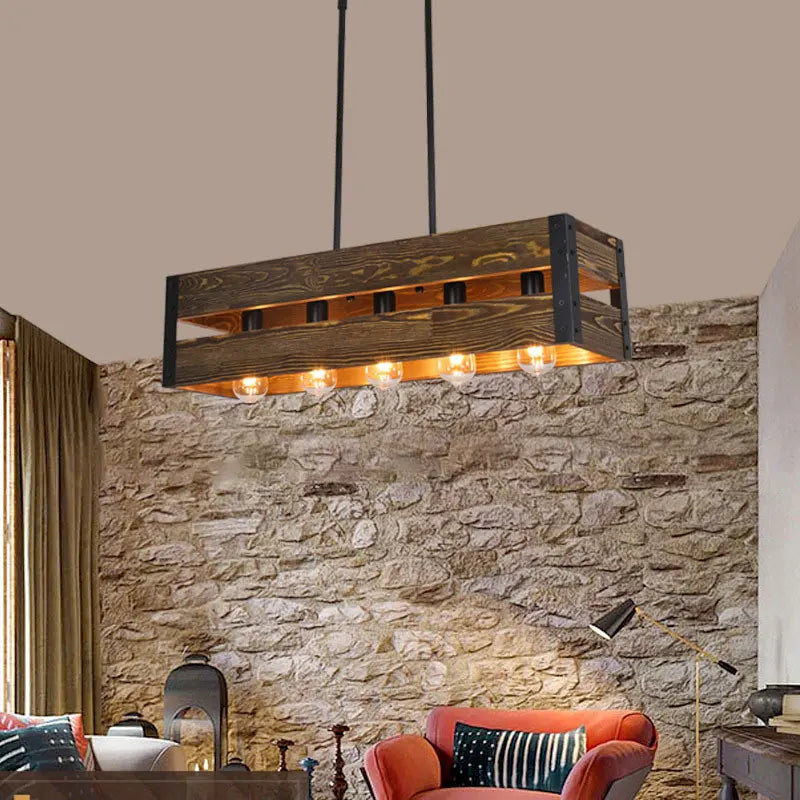 Lustre caisse en bois ajouré façon entrepôt