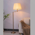 Lampadaire liseuse rétro bronze à bras pivotant, abat-jour plissé