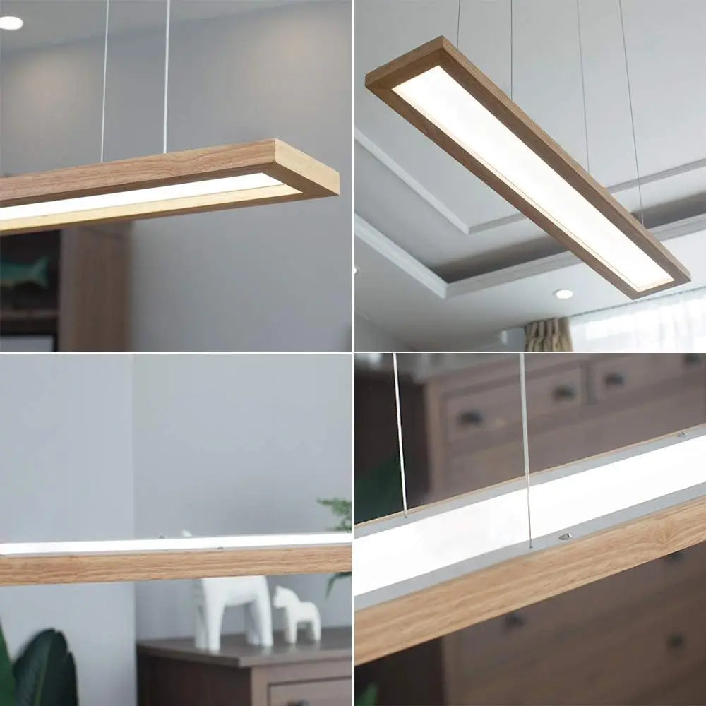 Suspension LED cadre en bois 100 cm, télécommande et hauteur réglable