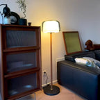 Lampadaire double verre et bois au socle en marbre, 148 cm