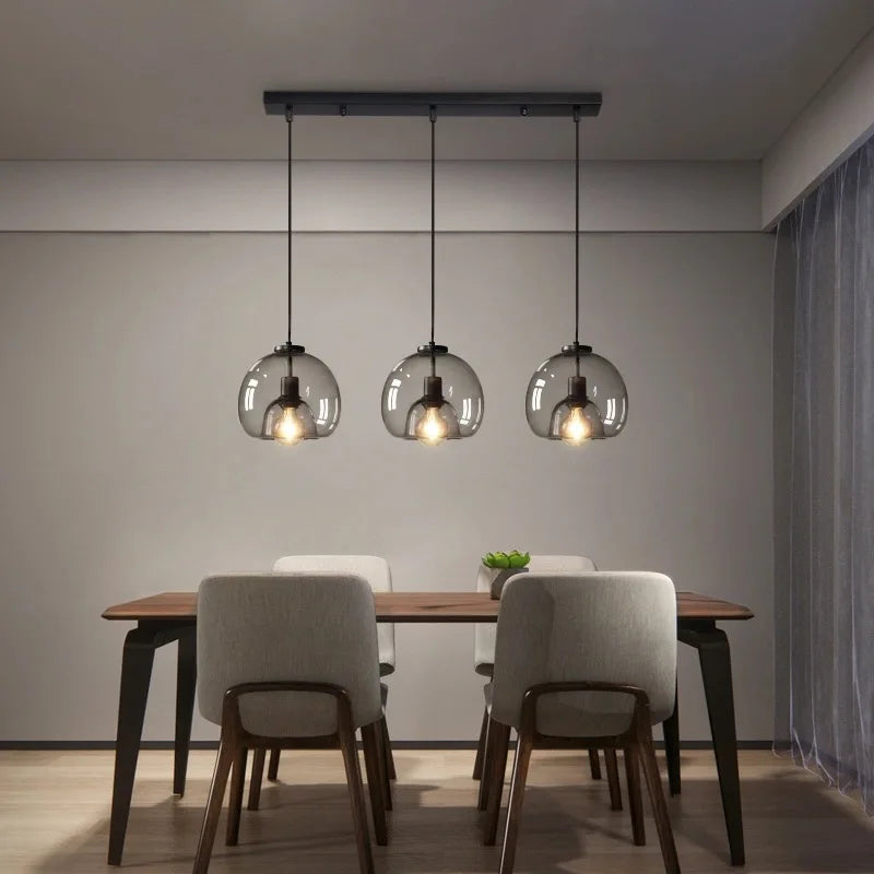 Suspension bol en verre fumé Ø 23 cm, 1 à 3 lumières, LED fournie