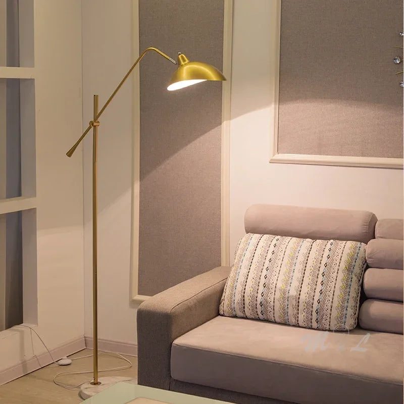 Lampadaire liseuse à dôme orientable et socle en marbre, doré ou noir